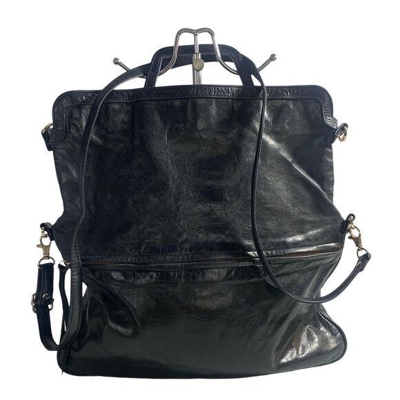 $465 ARZA DESIGN Messenger Laptop / Convertible Bag Distressed Black Leather - Picture 3 of 11